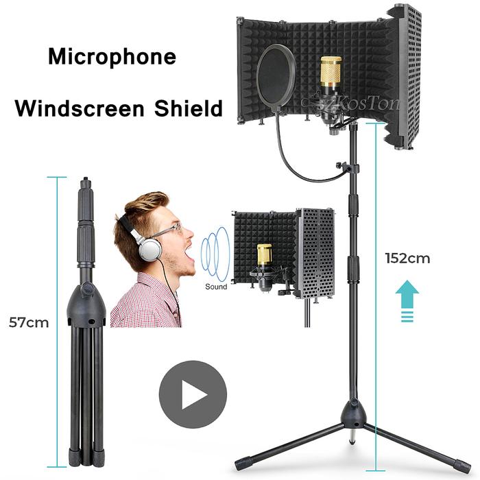 Foldable Microphone Pop Filter Floor Tripod Condenser Microphone Wind