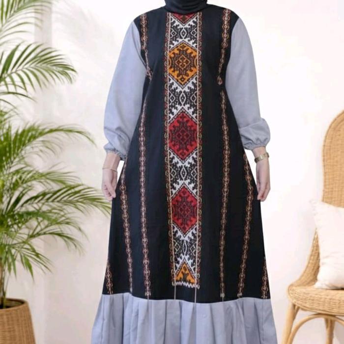 Gamis Tenun Batik Premium Wanita Elegan Setelan Wanita Model Terbaru Lebaran 2026