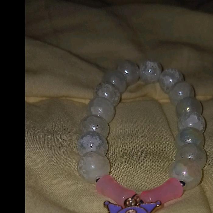 gelang manik putih mutiara kaca pecah