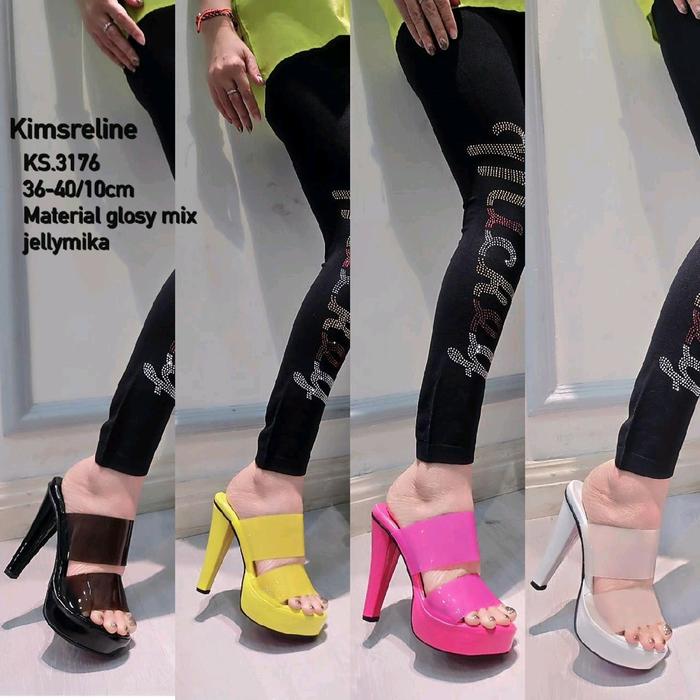 KS.3176 heels kimsreline jellymika 10cm Pink Putih Hitam