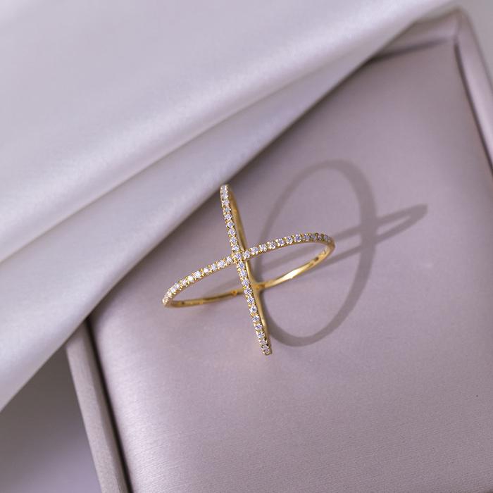 TBCYD 0.25CT D Color Cross X-shaped Moissanite Row Rings For Women S925 Silver Plated 18k Gold Diamo