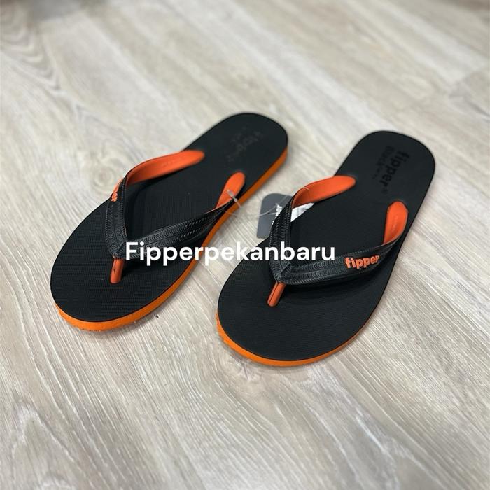 Fipper - Black Series-M Black / Orange Karet Sandal Pria Jepit Sendal Wanita Hitam