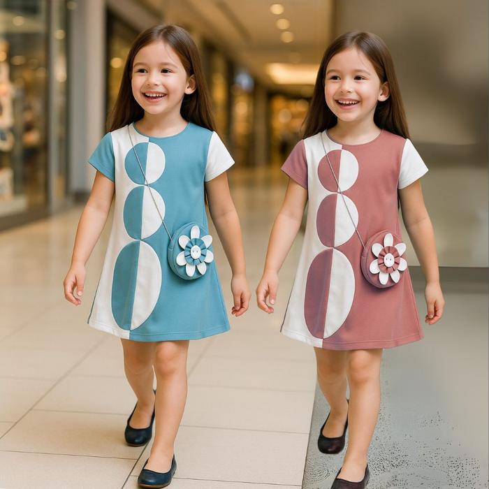 Two Mix - Dress Anak Perempuan REYNA di Sinetron Ikatan Cinta Bahan Kaos Scuba Fashion GRATIS TAS LU