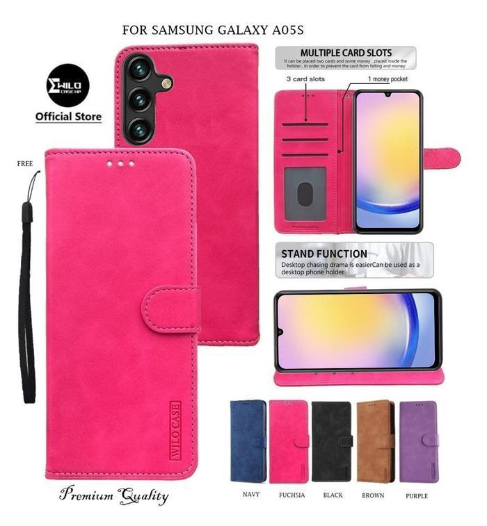 Wilocase Hp Untuk Samsung Galaxy A05S Super Premium Flip Case Kulit - Wallet Leather  Premium Tpu Co