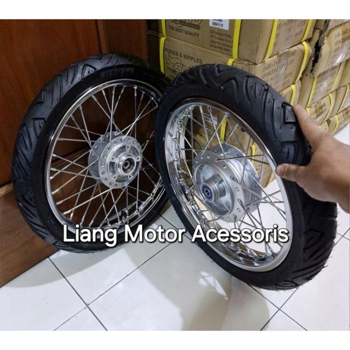 Sepaket Velg DID Besi Ring 14 Tromol Set Jari2 Plus Ban - SupraX100/110cc/Astrea/Grand/Legenda/Prima