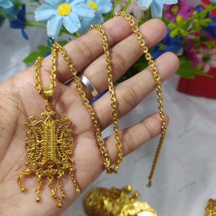 kalung liontin, lapis kristal lapis emas24k lapisan kristal