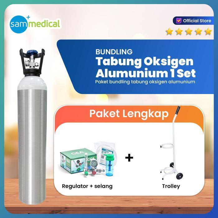 Tabung Oksigen Set 1.5 M3 Allumunium (+ Trolley Premium + Regulator ) / Tabung Oxygen / Tabung Medis