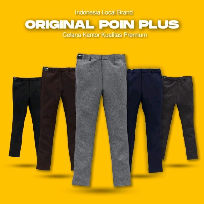 (BISA COD) CELANA DASAR SLIMFIT KANTOR  POIN PLUS ORIGINAL BAHAN PRIA PREMIUM DISTRO SEMI WOLL KULIA