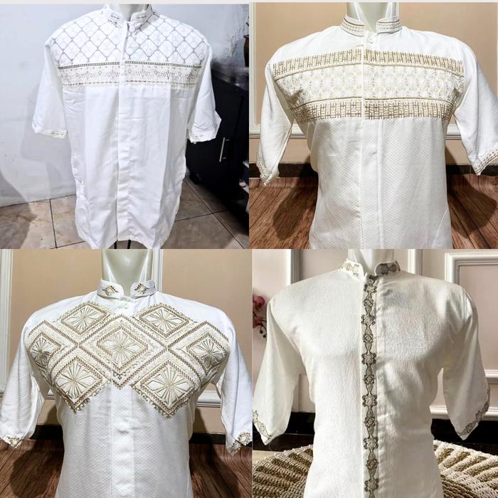 BAJU KOKO PUTIH BORDIR BAHAN SEMI SUTRA KEMEJA MUSLIM PRIA KOKO PUTIH lengan pendek