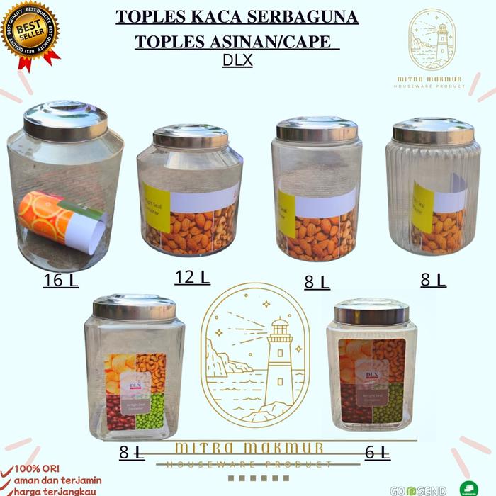 READY TOPLES DLX KACA KEDAP UDARA ASINAN KAFE 6 8 9 10 13 15 LITER TOPLES LEBARAN ASINAN KURMA