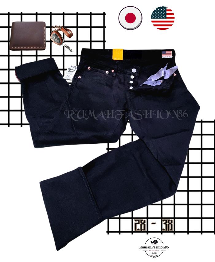 CELANA HITAM POLOS PRIA ORIGINAL DENIM SELVEDGE PREMIUM QUALITY JEANS PANJANG REGULER FIT MADE IN JA