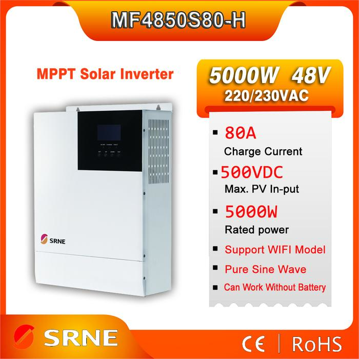SRNE 5KW  48V 220V Hybrid Solar Inverter Pure Sine Wave MPPT 80A