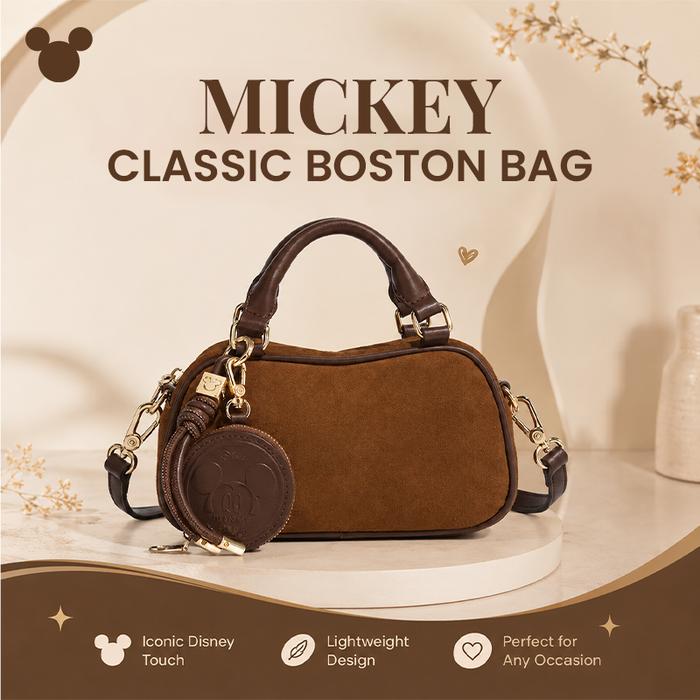 Mickey Classic Boston Bag Wanita Premium Suede Handbag Tas Tangan Selempang Elegan