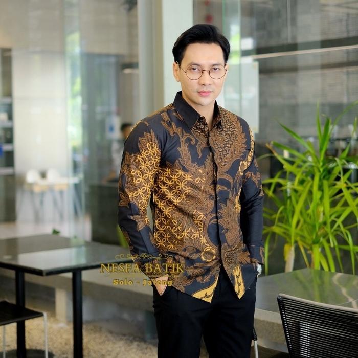 KEMEJA BATIK prIa Motif MAHESA HITAM lengan panjang lapis furing HPL cuttingan slimfit Baju Kancing 