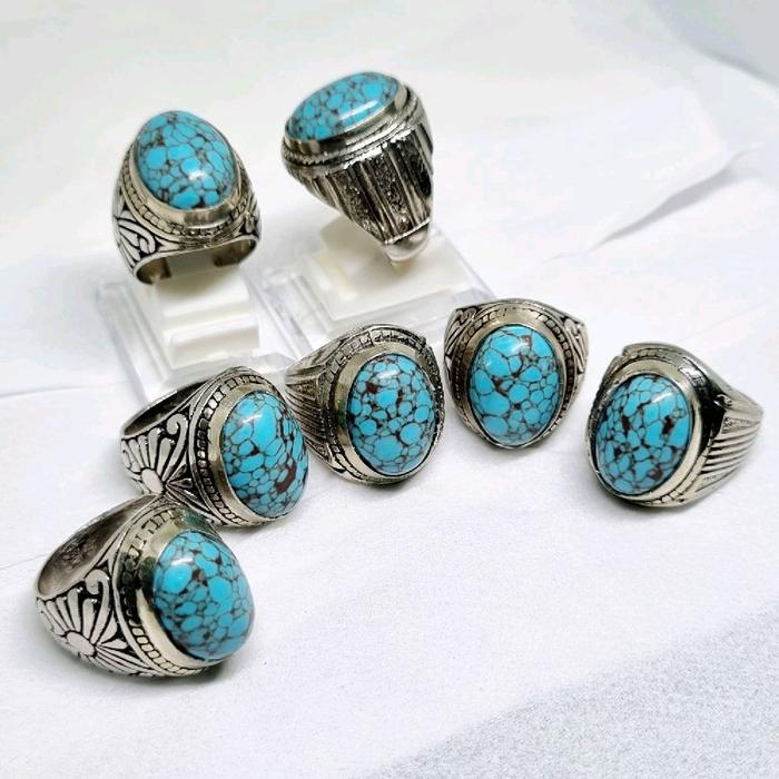 Cincin pirus mesir ceplok kura  Akik Batu ring alpaka super
