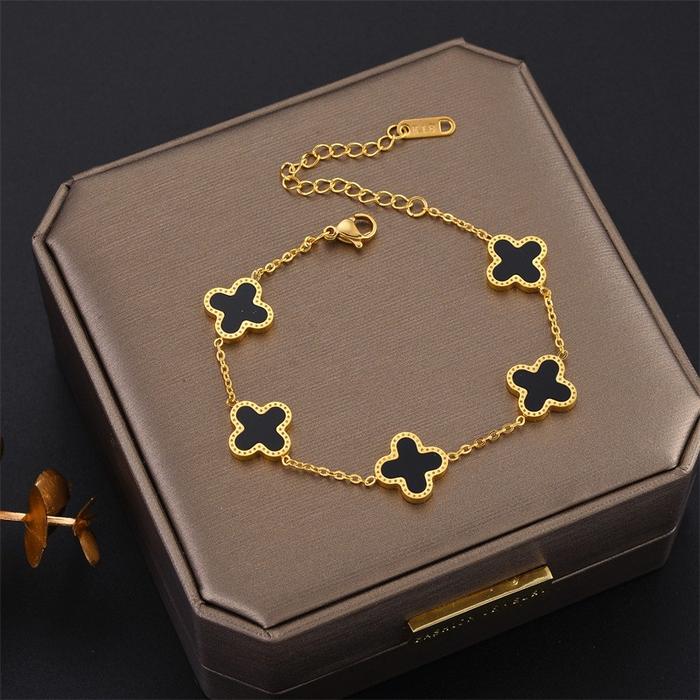 Gelang Rantai Titanium Terbaru Korean Style Import High Quality Gelang Clover Viral Titanium Anti Ka