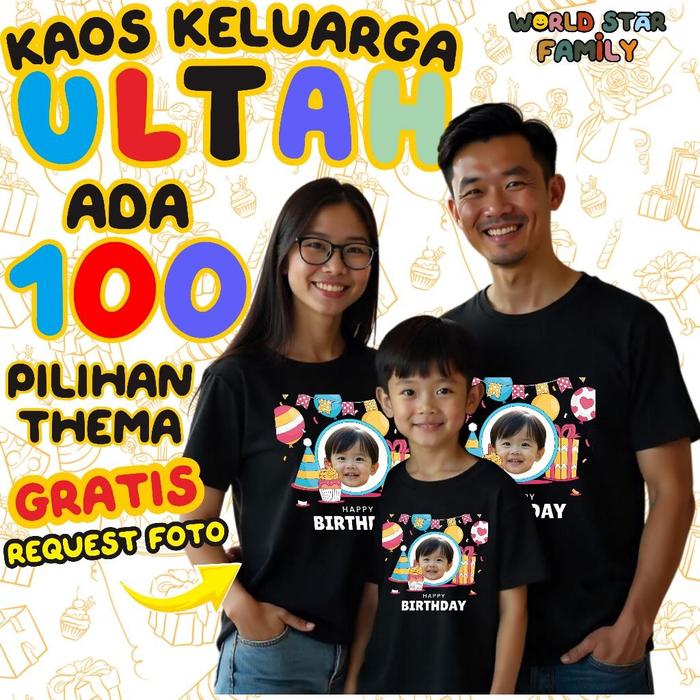 WSF Kaos Ulang Tahun GRATIS REQUEST FOTO  Anak  Cowo Kaos Ultah Baju Keluarga CUSTOM Ultah souvenir 