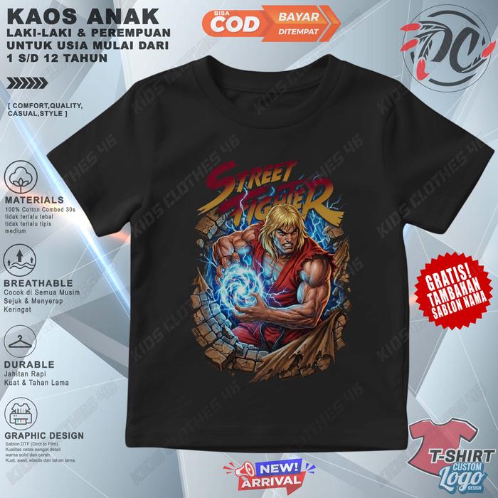 Kaos Anak Tshirt Anak Pakaian Anak Laki-Laki & Perempuan Design Custom Street Fighter Ken Master