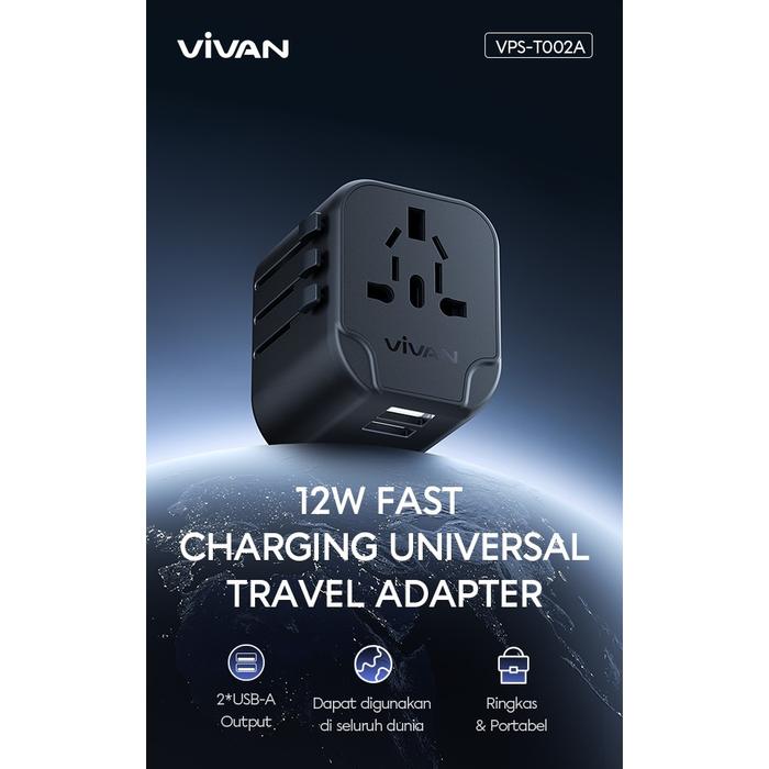 Vivan VPS-T002A Travel Adapter Kepala Charger 12W 2 Port USB-A