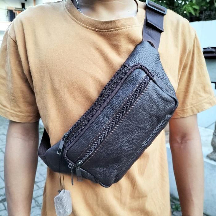 tas kulit sapi pinggang selempang pria wanita tas model sekarang bisa cod