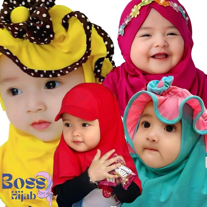 Jilbab Bayi 4pcs Set Bahan Katun Premium Hijab Anak Usia 1 3 6 Bulan Sampai 2 Tahun