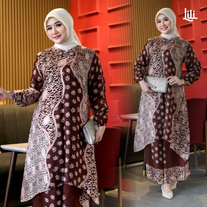 Amanilla - Set Tunik Batik Dobby Sutra Vise - Lili - Setelan Wanita Premium Gamis Muslimah Best Sell