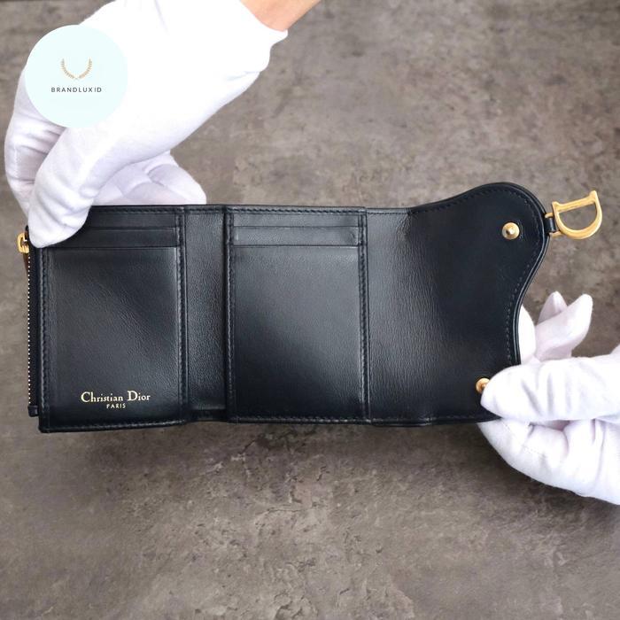 DIOR SADDLE LOTUS TRIFOLD WALLET IN BLUE OBLIQUE