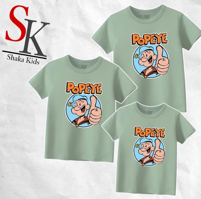 ShakaKids Fashion Atasan Baju Anak Laki Popeye Lengan Pendek Sage Cotton Combat Original Pakaian Kao