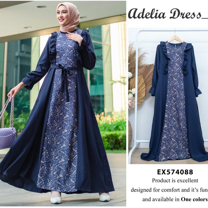 Extu original navy brukat halus gamis lebaran