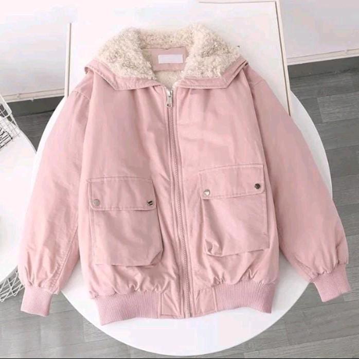 Jaket Cewek Bahan Dalam Bulu BalBao Style Korea Jaket Semi Parka Wanita Casual