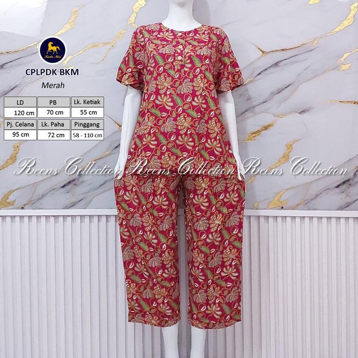 [LARISS] Batik Kuda Mas Setelan CPLPDK | Piyama Wanita Celana Panjang Lengan Pendek 3 Kancing Depan 