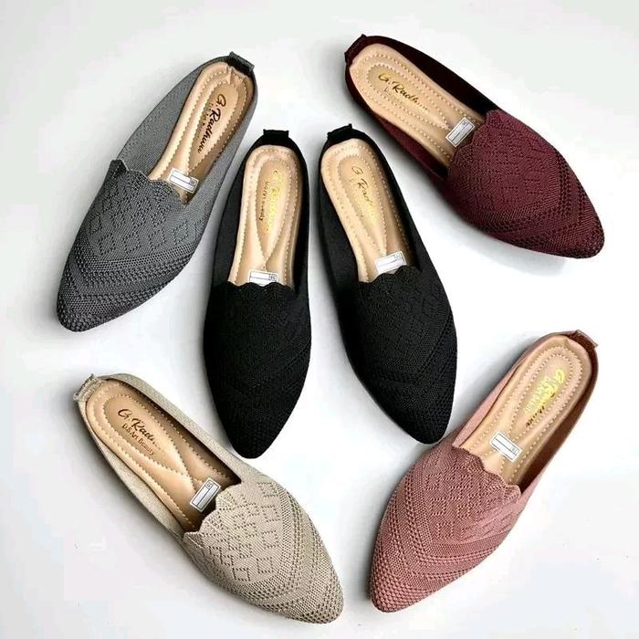 Wanita Flat Shoes Rajut Import RVL - Tersedia dalam Warna Abu, Hitam, Maron, dan Salem belakang sepa