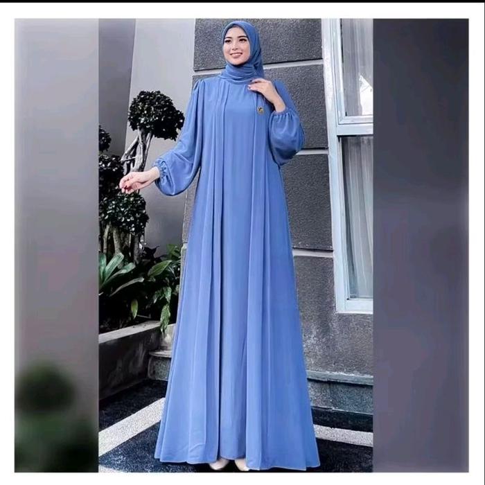 Puffy Gamis Super Jumbo LD 120-150 Crinkle Airflow Lengan Balon Big Size Resleting Belakang untuk Mu