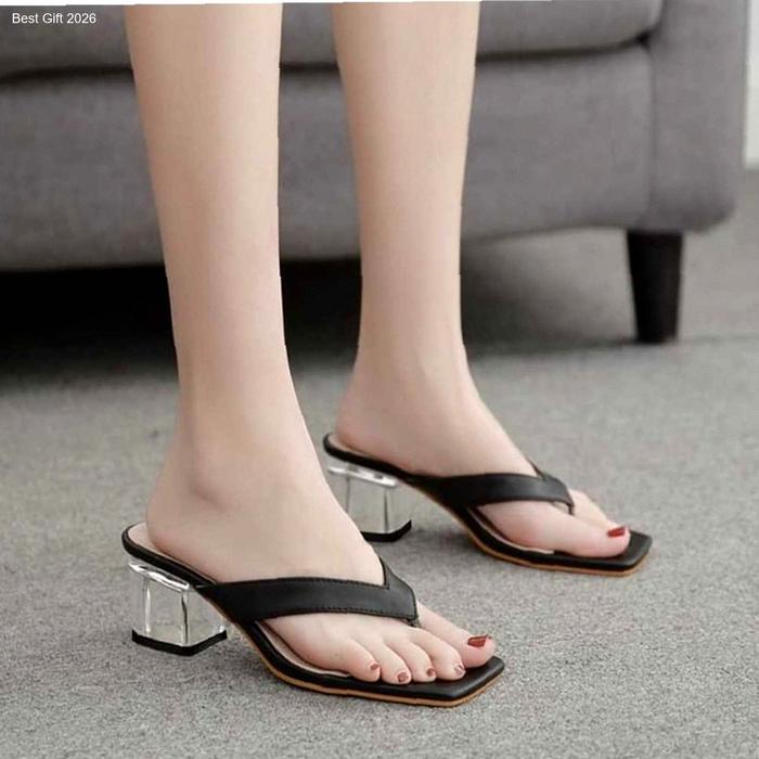 Sasakura Shoes High Heels Sandal Jepit Hak Kaca Tahu Perempuan Wanita Cewek Remaja Dewasa Korean Sty