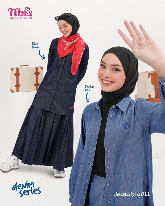 Nibras Denim Series Jalanku Biru 011 Medium Blue Indigo Biru Jeans Navy Dongker Baju Atasan Blouse P