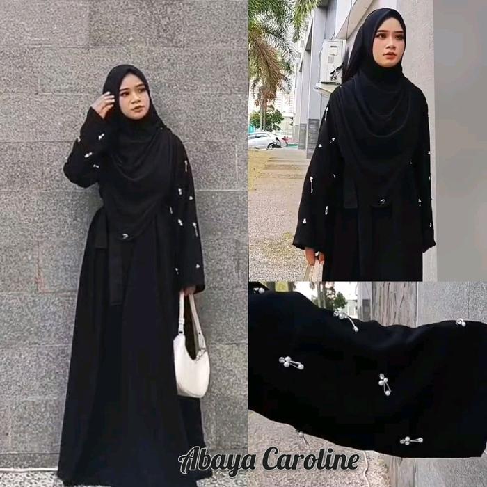 abaya hitam syari caroline gamis premium