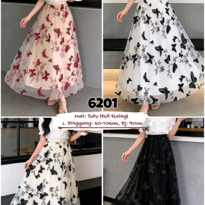 Rok Tutu panjang 6201 Imprt Premium Halus Lembut Panjang 90 Cm Model 6201 dengan Desain Butterfly El