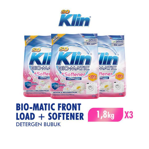 Soklin Biomatic Deterjen Bubuk Softener Bukaan Depan 1,8 kg x3