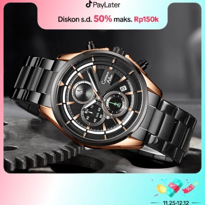 Buy 1 Get 1 !!! Cristiano Aillen Jam Tangan Pria Analog CA 8890 Rantai Stainless Steel Chronograph K