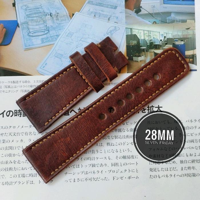 28mm / for Seven Friday or Panerai Radiomir • Vintage OakWood brown Leather Straps Handmade Tali Jam