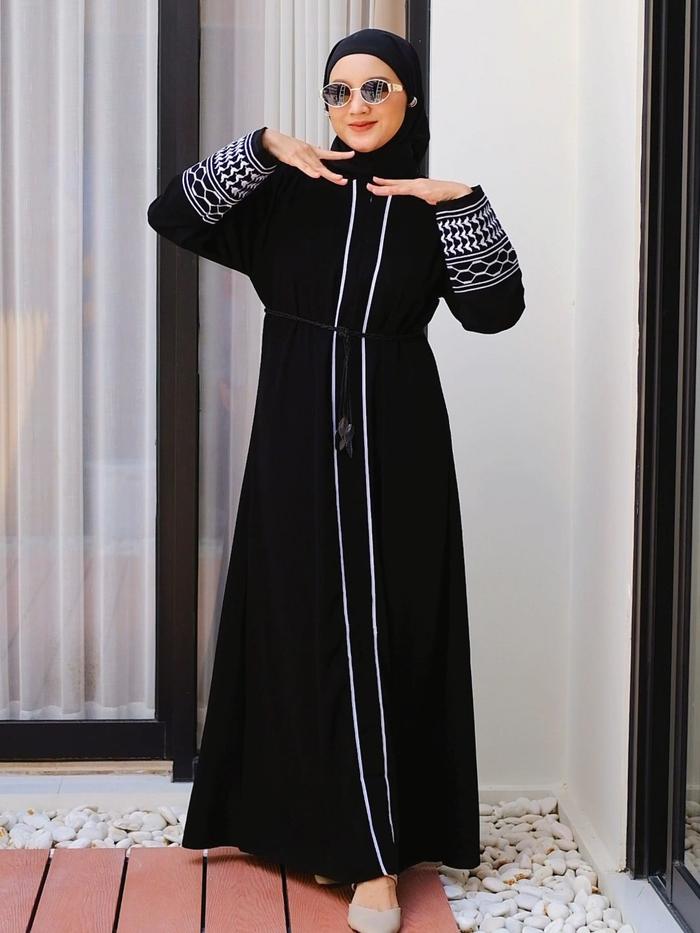 Abaya ZHAFIRA Anti UV Style Hitam Bordir Busui Dress Maxi Gamis Wanita Muslimah Lebaran Murah Elegan