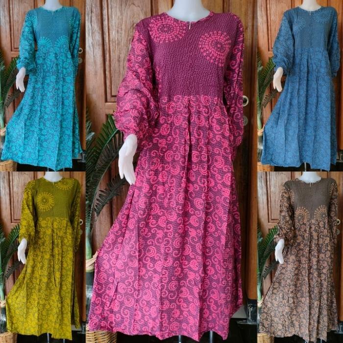 Daster Panjang Longdres Messa Lengan Panjang Busui Tali Pinggang Batik Putri Diana