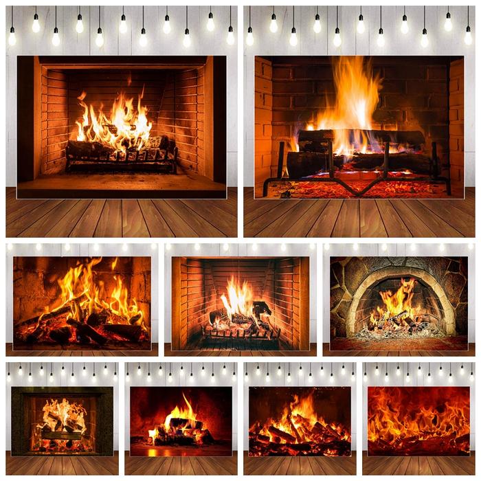 Winter Flame Fireplace Photography Backdrops Christmas Decor Custom