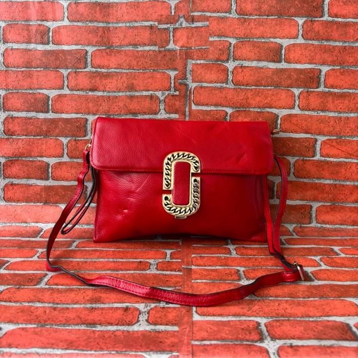 TAS SLING KULIT ASLI WANITA MULTIFUNGI SECOND BRANDED MERAH / TAS CLUTCH PESTA WANITA KULIT ASLI SEC