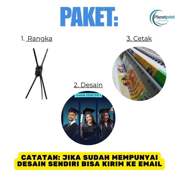 Safitiri Cetak X Banner Wisuda | Free Desain | | X Banner Custom 60X160 Cm | Premium | Sehari Jadi