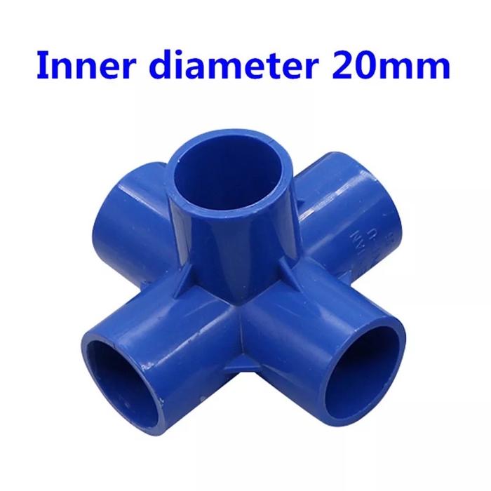Blue Fitting 5 Way Arah T Tee Elbow Inner Diameter 20mm for Pipa PVC 1/2 Inch Hidroponik Konektor Jo