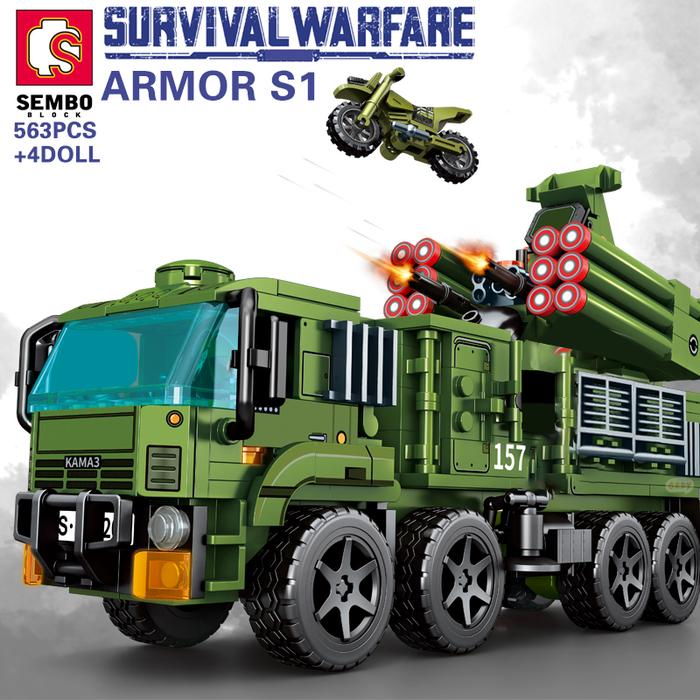 SEMBO Military Armor S1 Anti-aircraft Missile Bricks Heavy Tank Armed