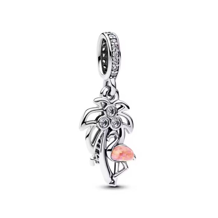 New 925 Silver Charm Bee Powder Shell Coconut Tree Elephant Pendant,Fit European Bracelets, Necklace