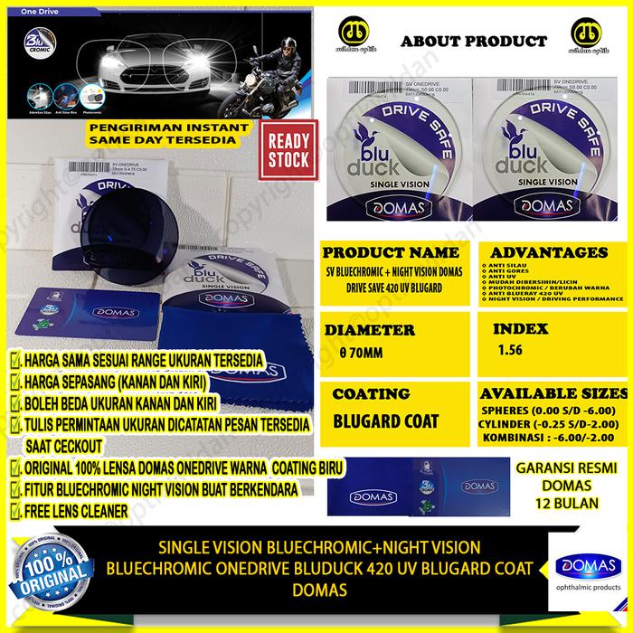 Ondrive Domas Singgle Vision Bluechromic Onedrive Bluduck 420 UV Blugard Coat Night Vision