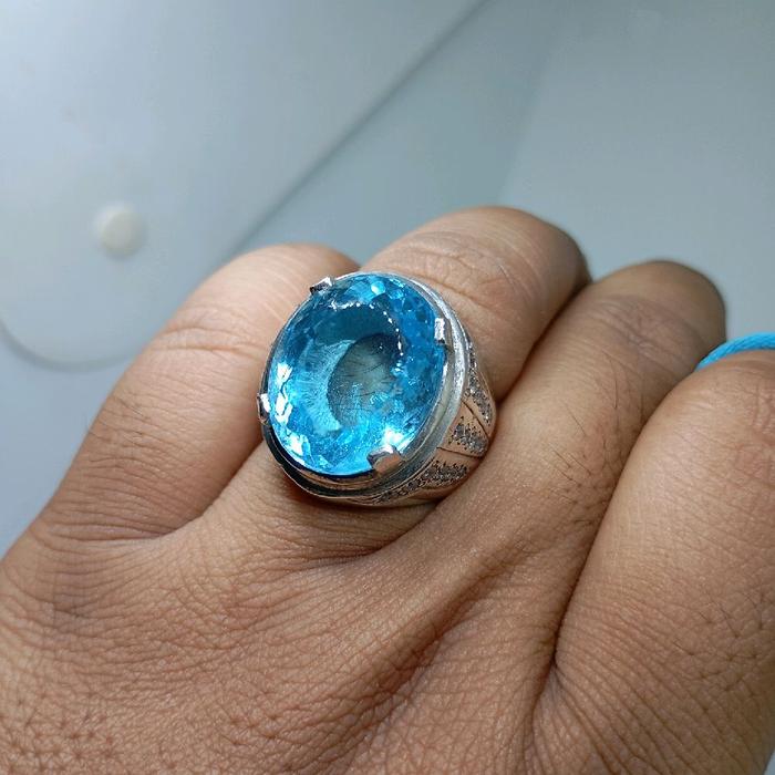 Cincin Pria Blue Topaz Ring Perak 925